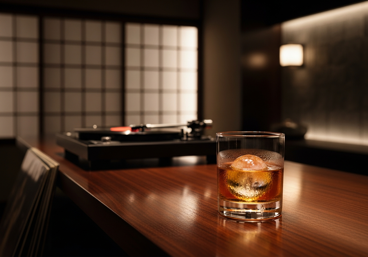 ウイスキーと音楽の静物